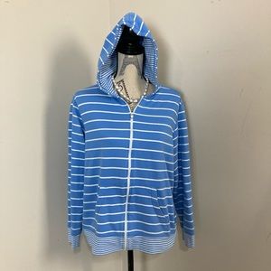 Mountain Women’s Skyblue White Stripes Full Zip Long Sleeves Hoodie Sweatshirt